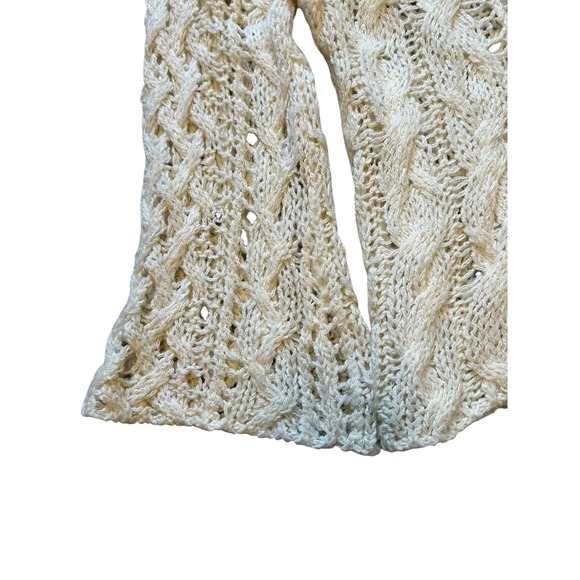Free People Cream Cable Knit Sweater Ivory Boho Bell Sleeve Scoop Neck - Picture 4 of 10